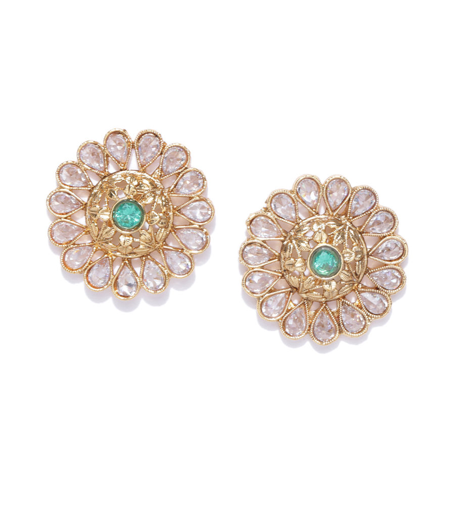 YouBella Green Gold-Plated Stone-Studded Circular Studs